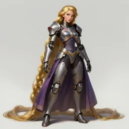 full body photograph of rapunzel as a cybertech soldier, deep focus, intricate, elegant, highly detailed, digital painting, artstation, concept art, matte, sharp focus, illustration, d & d, fantasy, hearthstone, art by artgerm and greg rutkowski and alphonse mucha