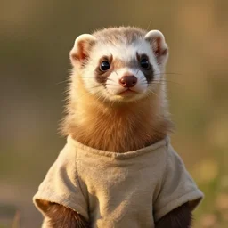 a beautiful closeup shot from a fantasy film of a humanoid ferret wearing a loose tunic. an anthropomorphic ferret. utopian. portrait. golden hour. james gurney, joseph ducreux, greg rutkowski.
