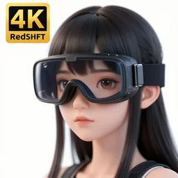 photo of beautiful anime girl artist on a white background wearing black big goggles, 4K, redshift render, unreal engine, trending on artstation, depth of field