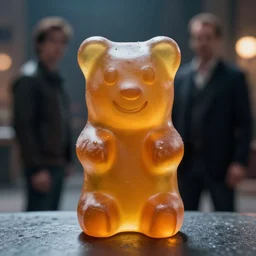 a gummy bear in a michael bay action scene