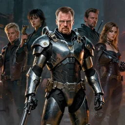walter white wearing metal gear armor holding gun dramatic lighting art by brandon anschultz by yoji shinkawa by richard schmid by greg rutkowski by sandra chevrier by jeremy lipking cinematic dramatic brush strokes background