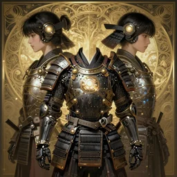 Symmetry!! portrait of a japanese warrior, sci-fi armour, tech wear, glowing lights!! sci-fi, intricate, elegant, highly detailed, digital painting, artstation, concept art, smooth, sharp focus, illustration, art by artgerm and greg rutkowski and alphonse mucha