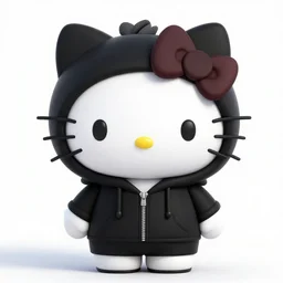 Portrait of Hello Kitty in black color, dressed hoodie,8k,artstation, hyperdetalied,