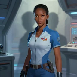 dark - skinned young woman laser technician character portrait, by don bluth, sci - fi environment, highly detailed, dynamic shadows, 4 k, wallpaper - 1 0 2 4