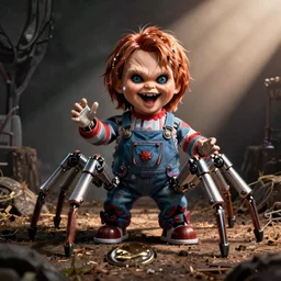 screaming chucky doll with robot spider legs