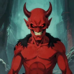 a devil with a grimace