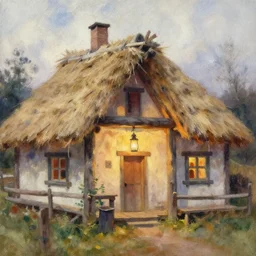 paint brush strokes, abstract watercolor painting of rustic village house, interior closeup, medieval straw roof, scandinavian viking age, ambient lantern lighting, art by hans dahl, by jesper ejsing, art by anders zorn, wonderful masterpiece by greg rutkowski, cinematic light, american romanticism by greg manchess, impressionism by tyler edlin