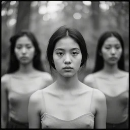 portrait of other worldly beings, 85mm, by Diane Arbus, black and white, bokeh