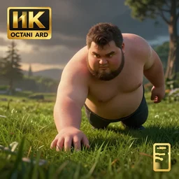 obese gamer touching grass, picturesque, dramatic lighting, raytracing, 8 k uhd, unreal engine, octane render, award winning