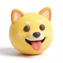 shiba inu flatten smiling face with its tongue out that looks like the ios emoji and has the same colors, 3 d clay render, 4 k uhd, white background, isometric top down left view, diffuse lighting, zoomed out very far,