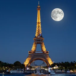 Eiffel tower, (cheese), moon, waterpaint art, ((((((((Night)))))))) day time