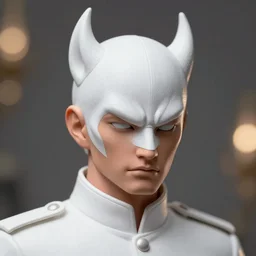 incredibly realistic, too detailed face of antagonist with white uniform and bat ears, octane render, bump mapping, macro image, global illumination, 8 k, bokeh, xenoblade, d & d, elder scrolls, one piece