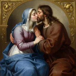 jesus kissing a maria maddalena, elegant, highly detailed, digital painting, artstation, concept art, matte, sharp focus, highly detailed, 4 k, hdr, smooth, sharp focus, high resolution, award - winning photo, photorealistic, art by artgerm and greg rutkowski and alphonse mucha, large shot
