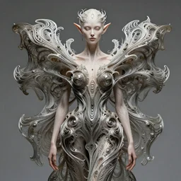 dmt elf by zaha hadid, iris van herpen and rick owens. highly detailed, hyper - real, very beautiful, intricate fractal details, very complex, opulent, epic, mysterious, polished, futuristic design, trending on deviantart and artstation