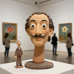 plasticine sculpture stop motion. salvador dali clay models. gallery paintings of flowers. visitors. room with a small hole in wall. john craxton. high detail. photorealistic