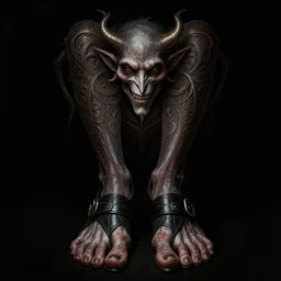 portrait of a demon wearing toe shoes ( vibram five fingers ), digital art, orthographic, grim - lighting, high - contrast, intricate, elegant, highly detailed, centered, digital painting, artstation, concept art, smooth, sharp focus, illustration, artgerm, greg rutkowski, alphonse mucha, karol bak