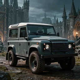 Land Rover Defender 110 (1985), an epic fantasy, dramatic lighting, cinematic, establishing shot, extremely high detail, photorealistic, cinematic lighting, artstation, by simon stalenhag, The Elder Scrolls V: Skyrim, Winterhold, College of Winterhold
