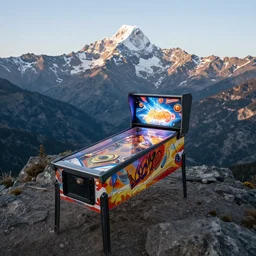 a pinball machine on top of a mountain