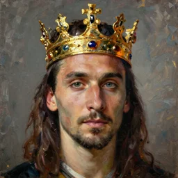a beautifully enriched and detailed portrait of zlatan ibrahimovic with a big shiny kings crown, portrait impasto oil painting, artstyle of leonardo da vinci, renaissance painting