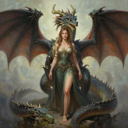 a photorealistic painting of a woman and a dragon, a matte painting by christophe vacher, featured on deviantart, fantasy art, matte painting, storybook illustration, 2 d game art. extremely detailed. realism. symmetry. photorealism. coherent