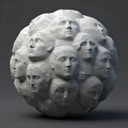 a sculpture of a ball with many faces on it, an ambient occlusion render by keos masons, polycount, concrete art, sketchfab, physically based rendering, zbrush
