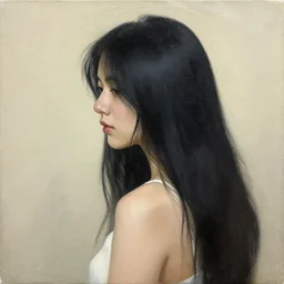 painting of woman with long black hair