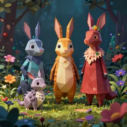 low poly, pixar, un surreal hybrid animals, nostalgia for a fairytale, magic realism, flowerpunk, mysterious vivid colors by andy kehoe and amanda clarke en un mundo creado por gediminas pranckevicius y zdzisław beksinski