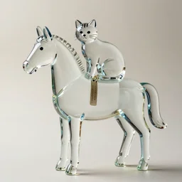cat on horse made from glass