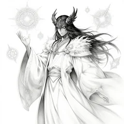 raven headed warlock doing magic spells wind, white robes, finely detailed perfect face, exquisite details, mid view, design on a white background, by studio muti, greg rutkowski makoto shinkai takashi takeuchi studio ghibli