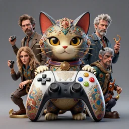 videogame controller cat character : hsiao - ron cheng, laurie greasley, hugh kretschmer, scott listfield, wayne barlowe, john chamberlain : ornate, dynamic, particulate, rich colors, intricate, elegant, highly detailed, centered, artstation, smooth, sharp focus, octane render