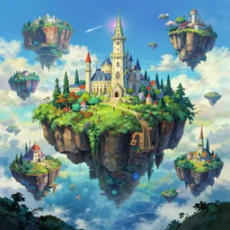 floating islands, digital art, concept art, magic fantasy, scenic, vibrant colors, high contrast, highly detailed, trending on artstation, 8k, andreas rocha, sylvain sarrailh, darek zabrocki, finnian macmanus, dylan cole, liang mark, albert bierstadt, sung choi, peter mohrbacher, greg rutkowski, studio ghibli