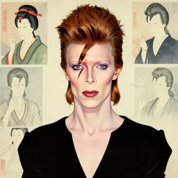 a portrait of david bowie. shin hanga and kawanabe kyosai and cory loftis and rossdraws and wlop