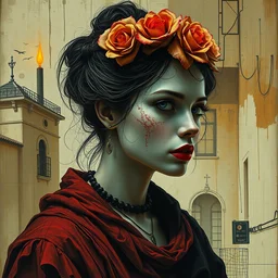 marie curie, eun emerging from renaissance italy into a cyberpunk mutiversal realm by conrad roset, nicola samuri, dino valls, m. w. kaluta, jakub rebelka, rule of thirds, seductive look, beautiful