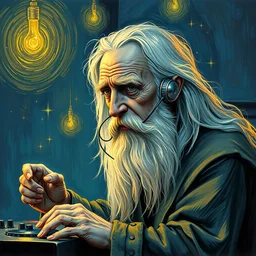 portrait of gandalf from lord of the rings djing in super part night, in the style of van gogh n - 4