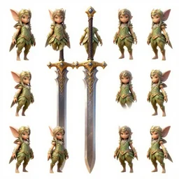 2 d greatsword, pixie inspired, game design asset pack, game assets, highly detailed, high fantasy, mmorpg, dnd, many angles