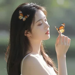 a beautiful woman morphing into a butterfly