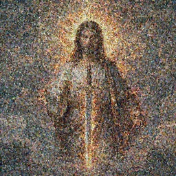 jesus standing between heaven and hell, highly detailed, with a sword on fire highly detailed face,