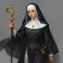 very beautiful battle nun, highly detailed, digital painting, illustration, art by greg rutkowski
