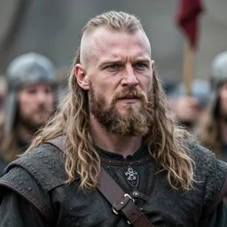 a realistic photograph of a rugged viking man celebrating in valhalla, highly detailed, portrait, close - up,