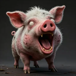 A portrait of a furious screaming zombie pig. by H.R. Giger