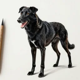 highly detailed drawing of a black wolfhound, ferocious, ultra realistic