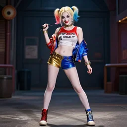 full body beatiful Harley Quinn, attractive pose, cinematic, wallpaper