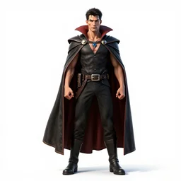 athletic vampire count in cape, detailed 3d character render, full body, standing, isolated on a pure white background, centered, whole figure in frame, sharp focus, studio lighting