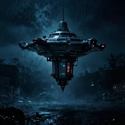 teleportation machine in a dark and stormy night, with the feeling of being in the middle of a horror movie by ron walotsky