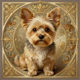 symmetry!! portrait of a small cute dog, dnd, intricate, elegant, highly detailed, digital painting, artstation, concept art, smooth, sharp focus, illustration, art by artgerm and greg rutkowski and alphonse mucha