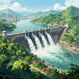 hydroelectric dam jungle city, digital art, artstationhq