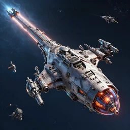 sidescrolling shooter spaceship with lots of tiny guns, robotech gradius outer space, hyperrealism, fine detail, 8 k, 3 d render, artgerm, artstation contest winner, cgsociety, cryengine, concept art, zbrush, vray