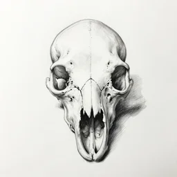 rat skull, sketch, detailed rough ink drawing, black on white