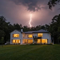 landscape photography contemporary mansion, in the woods, warm lightning, beautiful, clouds, kodachrome, 4 k, hd