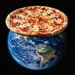 giant pizza hovering above planet earth